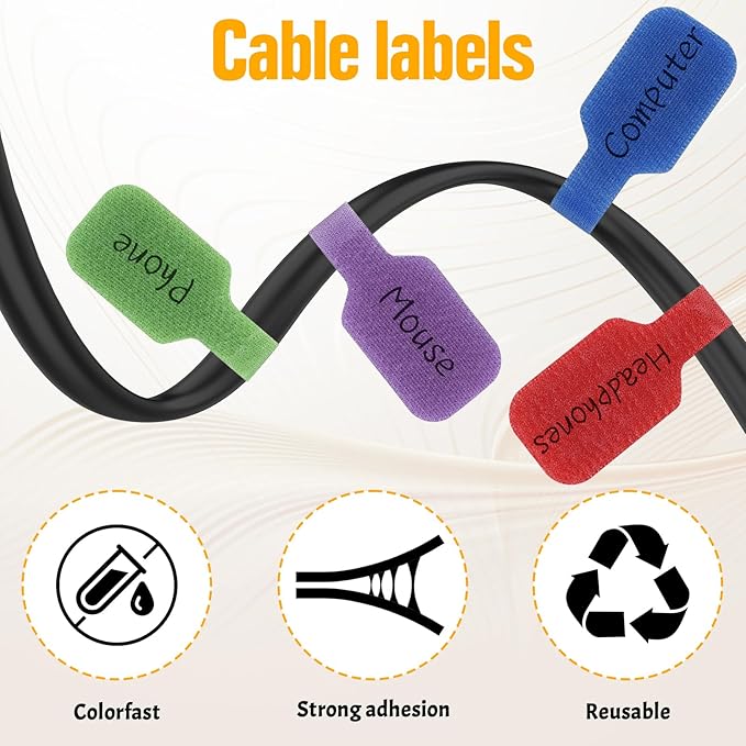 30Pcs Cable Cord Labels, Purpose Cable Tags Handwriting Reusable Wire Labels, Electronic Cable Identification Tags for Wire Management and Identification (Rectangle A)