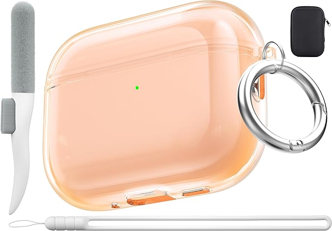 Valkit for Airpods Pro 3 Case Clear with Cleaner Kit | Soft TPU Airpods Pro 3 Generation Case | Protective Cover Shockproof | iPods Pro 3 Cases | for Air pods Pro Gen 3 2026(Clear Orange)