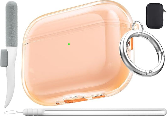 Valkit for Airpods Pro 3 Case Clear with Cleaner Kit | Soft TPU Airpods Pro 3 Generation Case | Protective Cover Shockproof | iPods Pro 3 Cases | for Air pods Pro Gen 3 2026(Clear Orange)