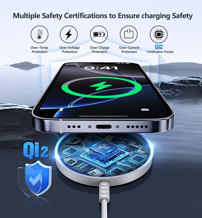 Magnetic Wireless Charger, Qi2 Certified for MagSafe Charger 2 Pack 15W Wireless Fast Charging Pad for iPhone 16/15/14/13/12 Series & AirPods 3/2/Pro Magnetic MagSafe Charging Pad with Dual Ports