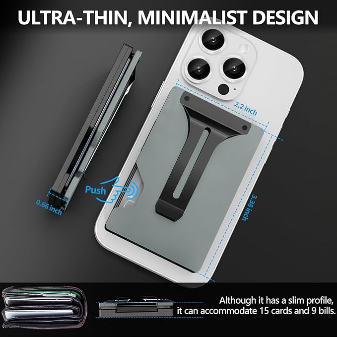 Magnetic Phone Wallet with Apple MagSafe - Metal Card Holder with AirTag Holder, RFID Blocking & Money Clip Mag Safe Wallet for iPhone 16 15 14 13 12 Pro Max/Pro/Plus/Mini