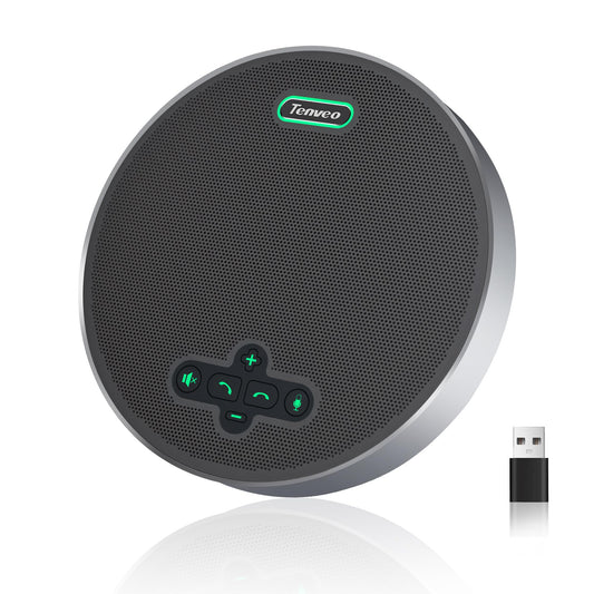 Tenveo MagiCall Pro Bluetooth Conference Speakerphone, Bluetooth/Dongle/USB, 8 AI Noise-Canceling Microphones, 360° Voice Pickup, 18H Talk Time, Compatible with Zoom, Teams & OBS, for 12–15 People