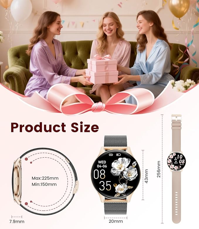 LIGE Smart Watch for Women, 1.43" AMOLED Screen Smartwatch with Answer/Make Call for iPhone/Android/Samsung,Fitness Tracker with 120+ Sport Modes,Health Monitor, IP68 Waterproof,2 Bands,Black Gold