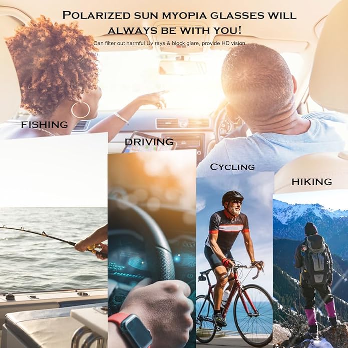 Polarized Nearsighted Sunglasses Tinted Gray Men Women Myopia Distance Glasses UV Protection Shortsighted Eyeglasses