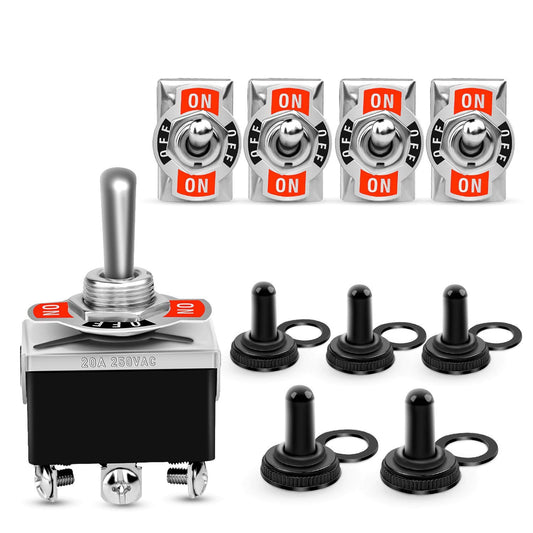 Nilight 5 Pack 6Pin Heavy Duty Rocker Toggle Switch 15A 250V 20A 125V DPDT 6 Pin ON/Off/ON Switch Metal Bat Waterproof Boot Cap Cover