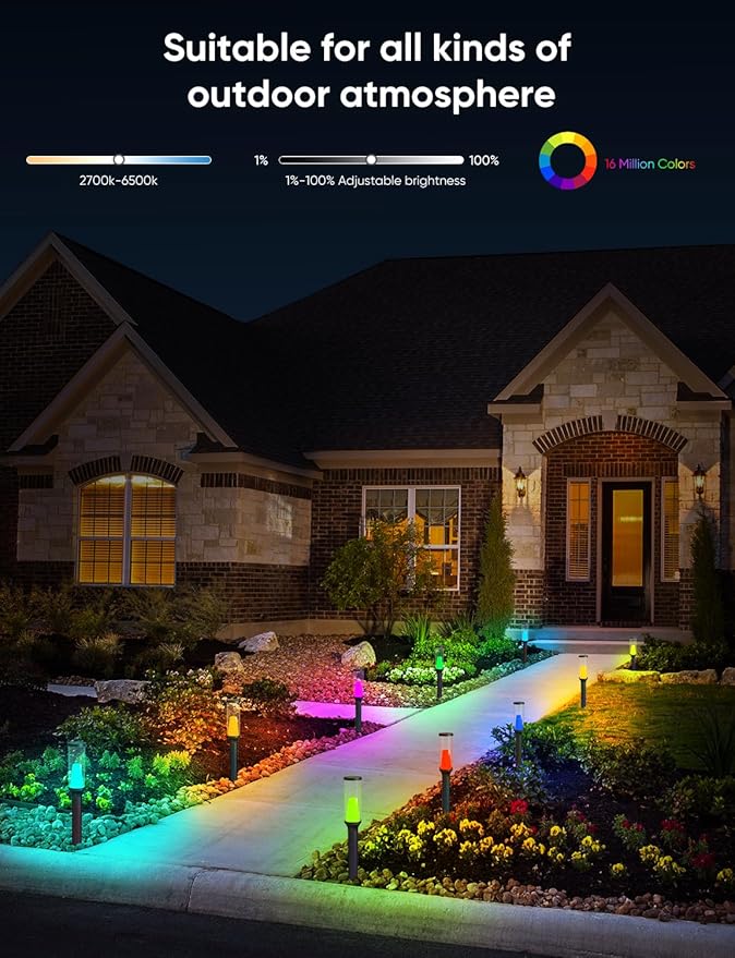 APPECK Pathway Lights Outdoor 800LM, RGBCW Low Voltage Landscape Lighting, Smart APP and Alexa Control, IP65 Waterproof, Color Changing Walkway Lights for Garden, Yard, Patio, Christmas, 6 Pack