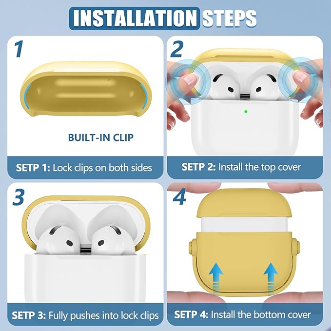 with Safety Lock for Airpods 4 Case, TPU Case for Apple Airpods 4 Case 2024 USB-C with Cleaner Kit, Drop Protection Airpods 4 Case Cover with Lock and Keychain, Lemon Yellow
