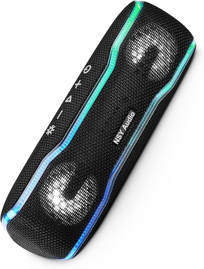 Bluetooth Shower Speaker, IPX7 Waterproof Portable Wireless Speaker, 24H Playtime, LED Lights, TWS Pairing, for Outdoor Party, Beach, Travel, Pool, Gifts, Black