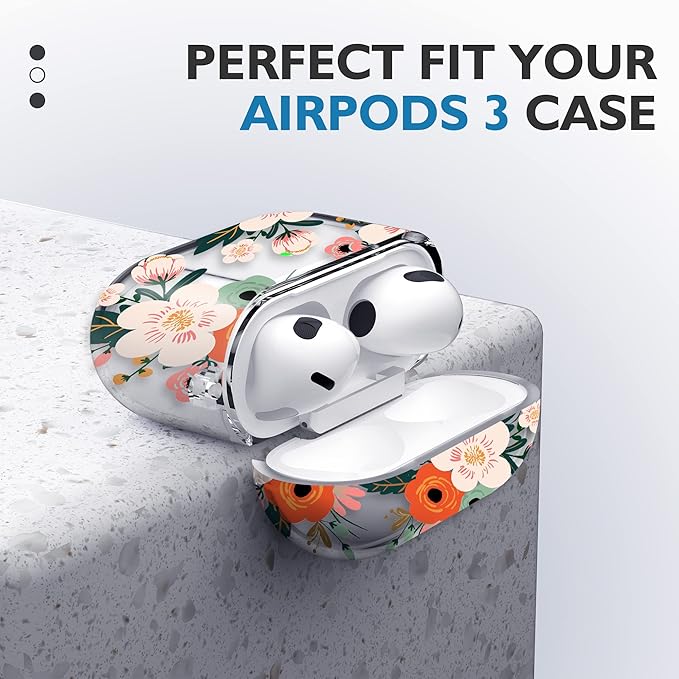 Maxjoy for AirPods 3 Case, Clear AirPod 3rd Generation Case for Women Men Cute Soft Protective AirPods 3 Cover with Keychain for AirPod 3rd Generation Charging Cover 2021, Floral