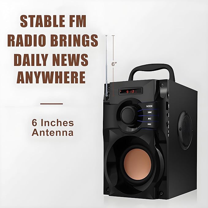 Bluetooth Speaker, Portable Wireless Speaker with Subwoofer Heavy Bass, FM Radio with LED, Remote Control, Phone Holder, MP3 Player for Party, Christmas, Indoor Outdoor, Mobile PC