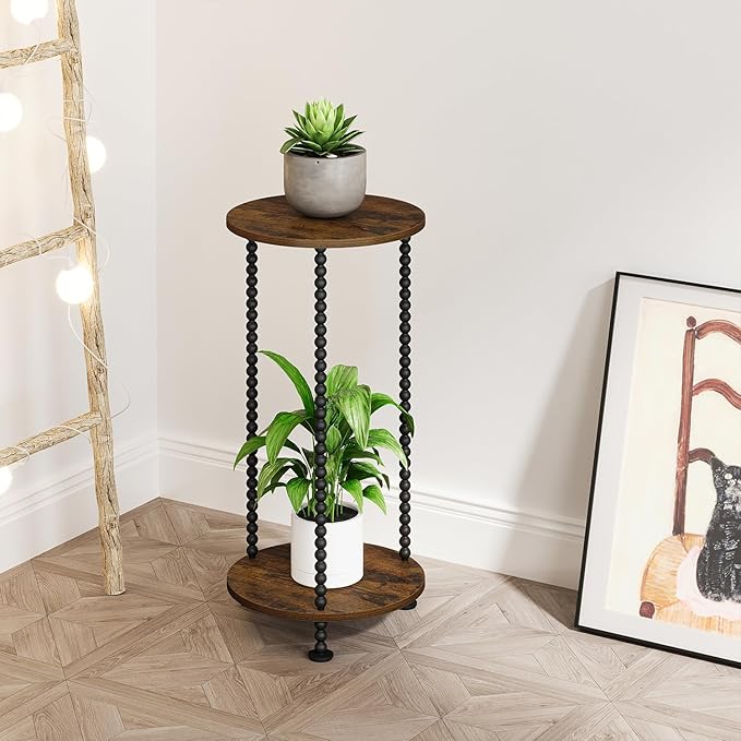 YINMIT Plant Stand Indoor, 2 Tier Small Plant Stand, Round Flower Pot Stand, Corner Plant Stands for Indoor Plants, Plant Tables Indoor, Planter Pot Holder for Balcony Garden Patio Living Room