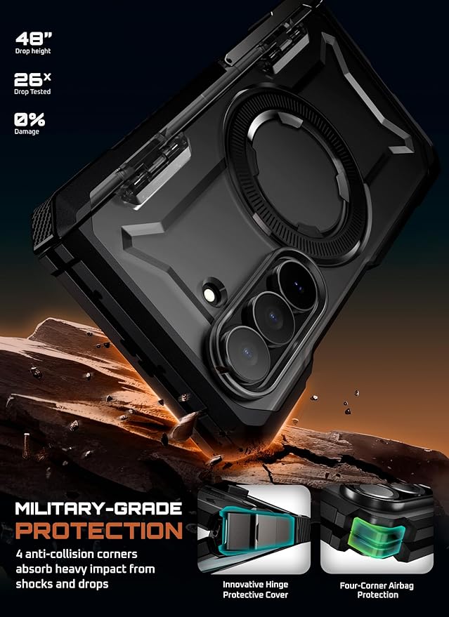 SUPCASE for Samsung Galaxy Z Fold 7 Case with Kickstand (UB Grip), [Built-in Privacy Screen Protector] [Hinge Coverage] Military-Grade Protection Phone Case, Dark