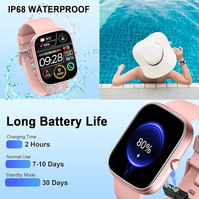 Smart Watch for Women, 1.91"HD Smartwatch (Answer/Make Call), 2025 Fitness Activity Trackers Heart Rate/Sleep Monitor/SpO2, Pedomete IP68 Waterproof,110+ Sport Mode, Watches Women for Android iOS Pink