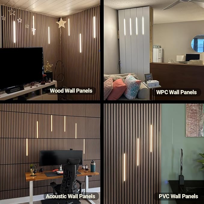 HAMRVL Black LED Recessed Lighting Kit - 6 Pcs 16in DC12V White LED Light with Smart Switch, 3000k Self-Adhesive Wall Panel Lights for Wood Slat Wall Panels, Headboards, Stairs, Under Cabinet Lighting