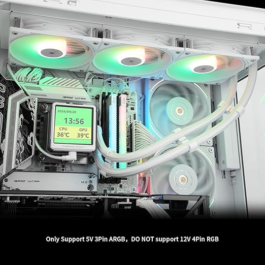 Thermalright FW360 Ultra ARGB White CPU Water Cooler with 3 PWM Fans with 2000RPM,IPS LCD Screen with 480x480 Resolution,Liquid CPU Cooler for AM5;Intel LGA1700/1851,2.88-inch LCD Display