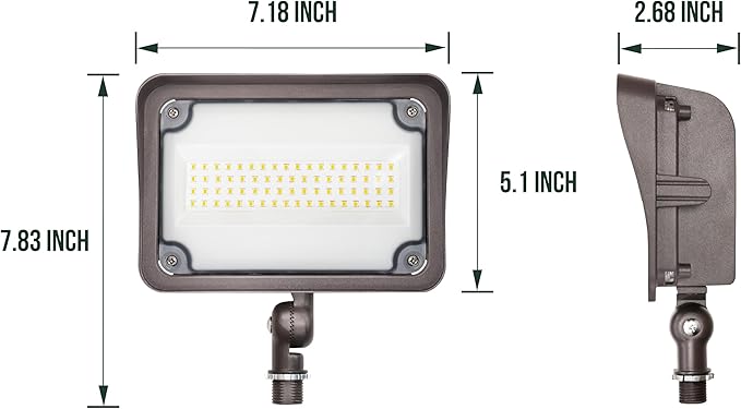 GKOLED 2 Pack 50W LED Flood Lights Outdoor, Dusk to Dawn Security Light, with Anti-Glare Guard, 120V 5000K 5,500LM Waterproof Landscape Lighting, Aluminum, 1/2" Knuckle Mount, UL Listed