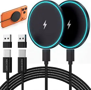 Magnetic Wireless Charger 2Pack, Fast Charging Pad, 6FT Cable, Black - Image 1