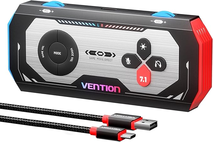 VENTION 7.1 Gaming DAC External USB Sound Card, 7.1 Virtual Surround Sound Blaster, 24bit/192KHz, RGB Light System, Gaming Audio Amplifier Compatible with PS5, PS4, Xbox, Nintendo Switch, PC, Headset