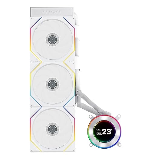 Lian Li Hydroshift II-C 360TL RGB Liquid CPU Cooler - 360mm AIO - 3X 120 RGB Fans - 2.1??IPS LCD Screen - 3 Control Mode - Flexible Tubes Clamp - LGA 1851/1700, AMD AM5/AM4 - White (HS2LCD36TW)