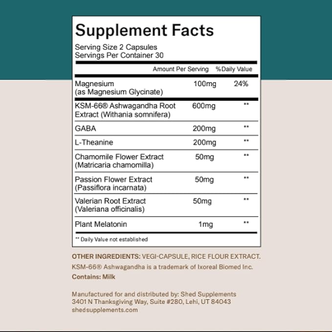 SHED Drift Natural Sleep Aid with Plant-Based Melatonin, KSM-66 Ashwagandha, GABA, Magnesium & Herbs – Supports Relaxation, Sleep Quality & Circadian Rhythm – 60 Capsules