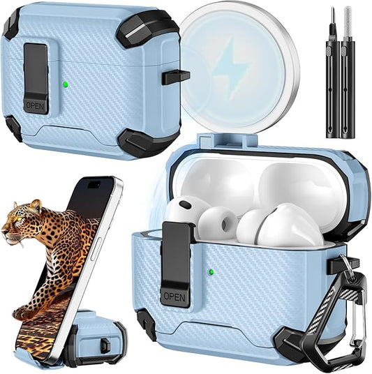 Inesore for AirPods Pro 3 Case (2025) with Phone Stand & Cleaning Kit,Compatible with Magsafe,Magnetic Automatic Lock Cover for AirPods Pro 3rd Generation