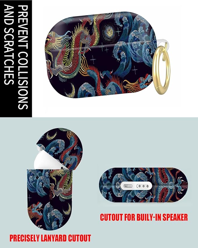 Compatible with Airpod Pro 2nd/1st Generation,Full Protection Cover for Women,Accessories Hard Case Portable & Shockproof for Airpod Pro 2nd Charging Case 2023/2022/2019(Dragon)