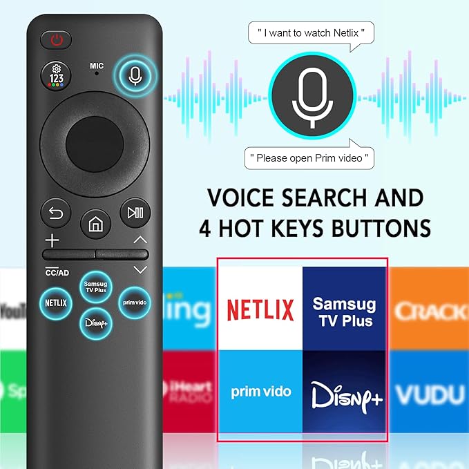 BN59-01432A Solar Voice Remote Replacement for Samsung TV Remote with Bluetooth Rechargeable Solar Cell, Compatible with Samsung Neo QLED S90D Smart 8K HDR Ultra HD TVs, VG-TM2360E 2023 Model, Black