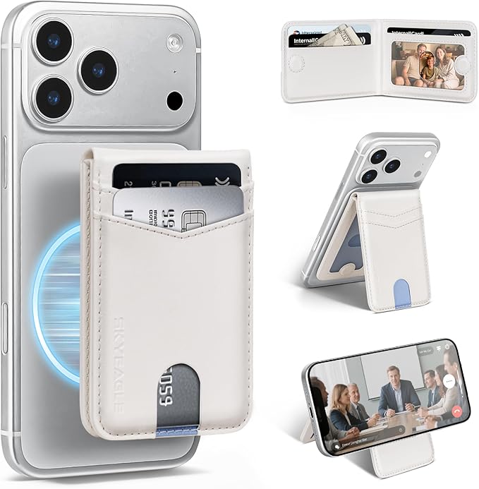 Compatible with Magsafe Case with Card Holder for Men Women Magnetic Ultra-Thin Wallet Bracket Adjustable Bracket for iPhone 17/16/15/14/13/12 Pro/Pro Max/PlusSeries,White