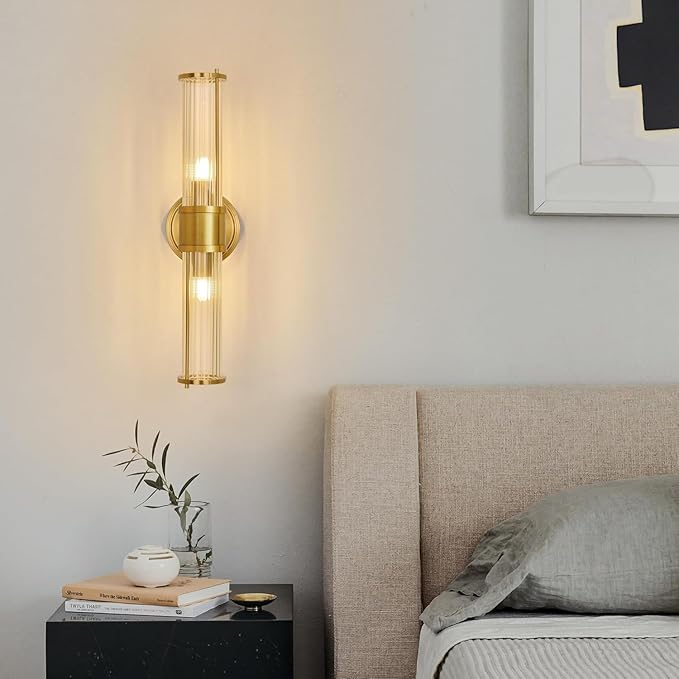 Gold Wall Sconces Set of Two - Modern Bathroom Sconce Indoor Industrial Wall Sconce Vanity Light Wall Light Up and Down Wall Mount Lamp for Bathroom Bedroom (Without Bulb)