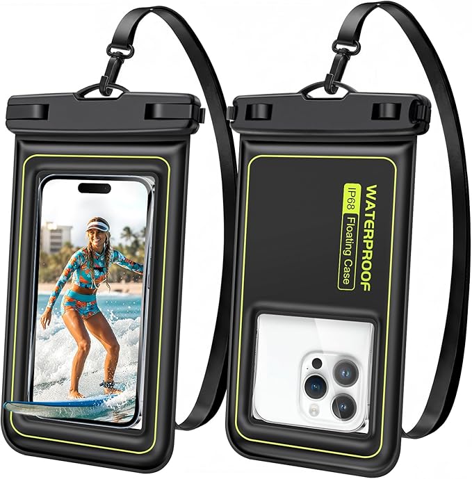 Floating Waterproof Phone Pouch, 2 Pack IP68 Waterproof Phone Case for iPhone 17 16 15 Pro Max Galaxy S25 S24 Ultra Up to 7", Cellphone Dry Bags Beach Cruise Essentials with Lanyard
