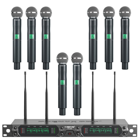 Phenyx Pro 8-Ch UHF Fixed Frequency Wireless Microphone System PTU-4000-8H