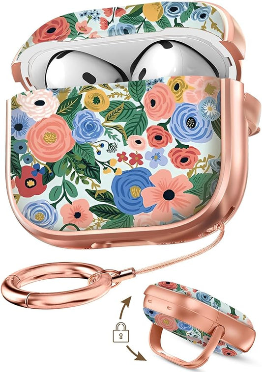 Coralogo for AirPods 4 Case with Safety Lock - Cute Cartoon for Women Girls Fashion Stylish Blue Flower Pattern Design Kawaii Girly Girlish Hard Protective Cover for AirPods 4th Generation 2024