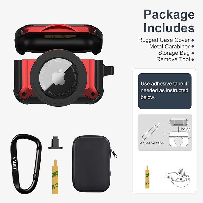 Valkit Compatible Airpods Pro 2/1 Case and AirTags Cover, 2 in 1 Rugged Protective Cases Shockproof Air Pod Pro Cases for Men Women iPod Airpods Pro 2nd/1st Generation Case and Airtag(Black/Red)