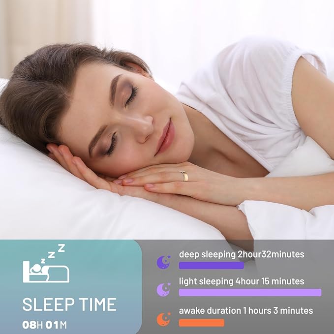 Smart Ring Health Tracker, Wireless Charging Case Fitness Ring, Brushed Stainless Steel Ring with Sleep and Exercise Tracking, Compatible with iOS and Android (Gold, 7)