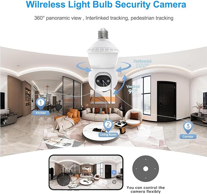 Light Bulb Security Camera, 5G/2.4GHz WiFi Lightbulb Cameras Outdoor for Home Security,Smart AI Human Detection,Color Night Vision, 2-in-1 Bulb Security Camera with LED Light E27 Compatible (2Pack)