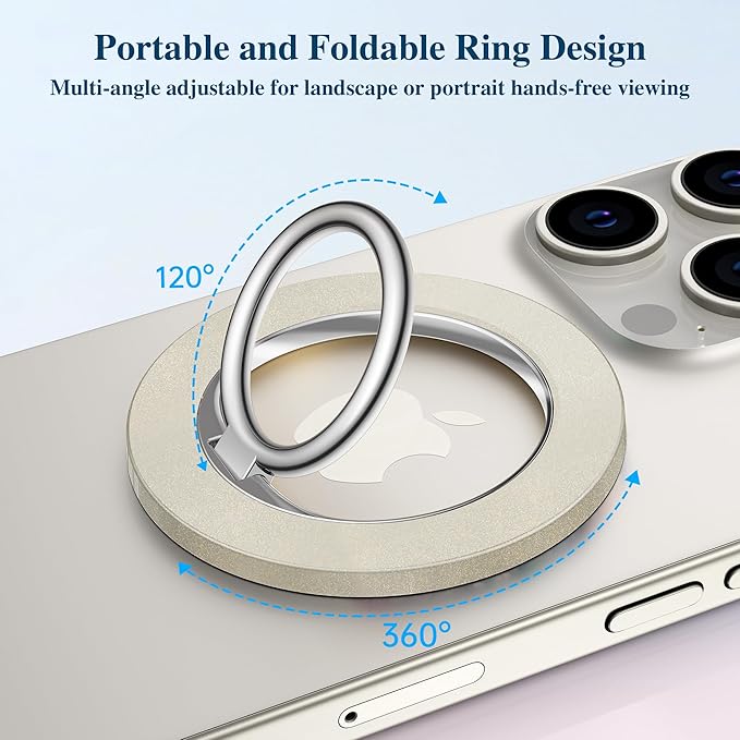 GVIEWIN Magnetic Phone Ring Holder Compatible with MagSafe Grip, [Super Magnet] 360° Rotatable Adjustable Kickstand, Mag Safe Stand for iPhone 17 Pro Max/Air/Plus/16/15/14(Grey)
