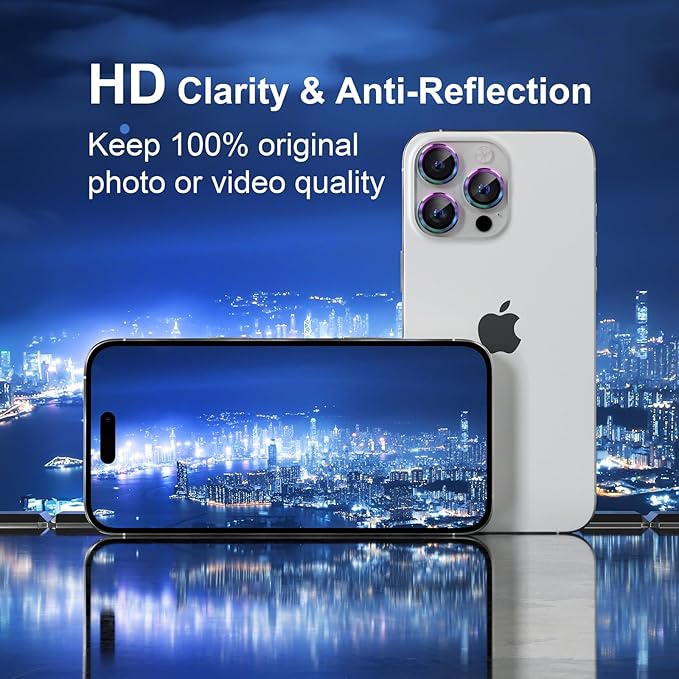 Misea Compatible for iPhone 16 Pro/iPhone 16 Pro Max Camera Lens Protector, Ultra-HD Tempered Glass Camera Cover Screen Protector Metal Individual Ring Protector Decoration Accessories, Colorful