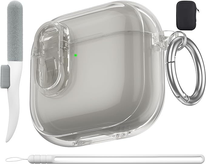 Valkit Compatible AirPods 4th Generation Case Cover, Soft TPU Airpods 4 Case with Cleaner Kit, Shockproof Protective Case with Keychain for Apple AirPods 4 Gen Case for Women Men(Clear Black)