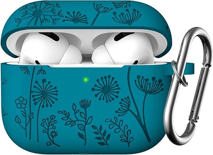 Lerobo Flower Engraved for Airpods Pro/Airpod Pro 2 Case, Cute Soft Silicone Skin Full Protective Cover Compatible with Apple Airpods Pro 2nd Generation Case/1st Generation with Keychain