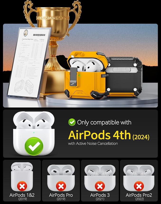 Compatible with AirPods 4 Case,Magnetic Automatic Lock with Phone Stand & Cleaning Kit,Compatible with Magsafe Cover -Yellow
