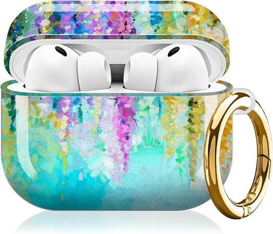 Compatible with AirPod Pro 3 (2025),Cute Case Cover for Women & Men, Full Protection Shockproof Hard Case with Keychain, Wireless Charging Case Accessories(Oil Painting Flowers)