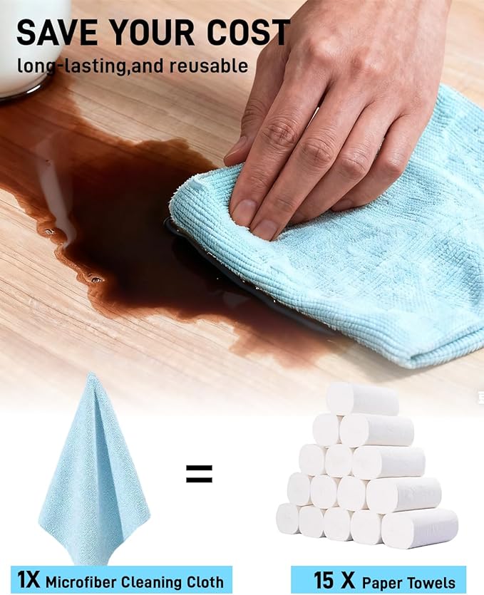 XINDELL Microfiber Cleaning Cloth Roll – 150 Pack 12"x12", Tear-Off Microfiber Towels, Lint-Free, Ultra Absorbent Car Detailing & Cleaning Cloths – Blue