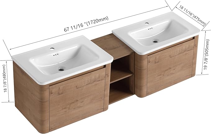 Wall-Mounted Bathroom Sink Vanity Set with White Ceramic Sink and Soft-Close Doors with Side Cabinet. (28'')