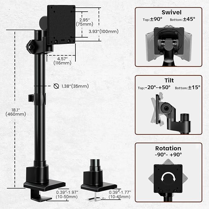 Monitor-Arm Ultrawide Heavy Duty 24-57'' - Aluminum Single Monitor Mount Holds up to 59.4lbs, Adjustable Desk Mount Stand, Black