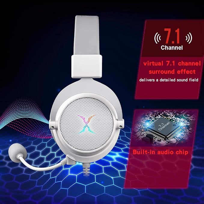 FOXXRAY HAU-37 USB Gaming Headset for PC, Computer Headphones with Microphone, 7.1 Surround Sound, 50MM Dynamic Drivers, RGB Light, Wired Headphones for PS4, PS5, Laptop