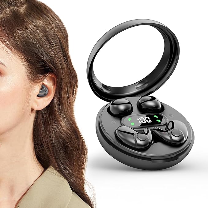 Two Pairs Mini Invisible Bluetooth Earbuds,Comfortable Wireless Sleep Headphones,with Mic,IPX5 Waterproof Earphones,Stereo Sound Quality Earphones,for Side Sleepers Sports (Black)