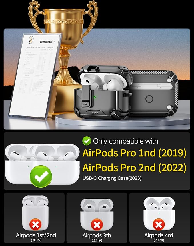 Compatible with AirPods Pro 2nd/1st Case,Magnetic Automatic Lock with Phone Stand & Cleaning Kit,Compatible with Magsafe Cover -Black