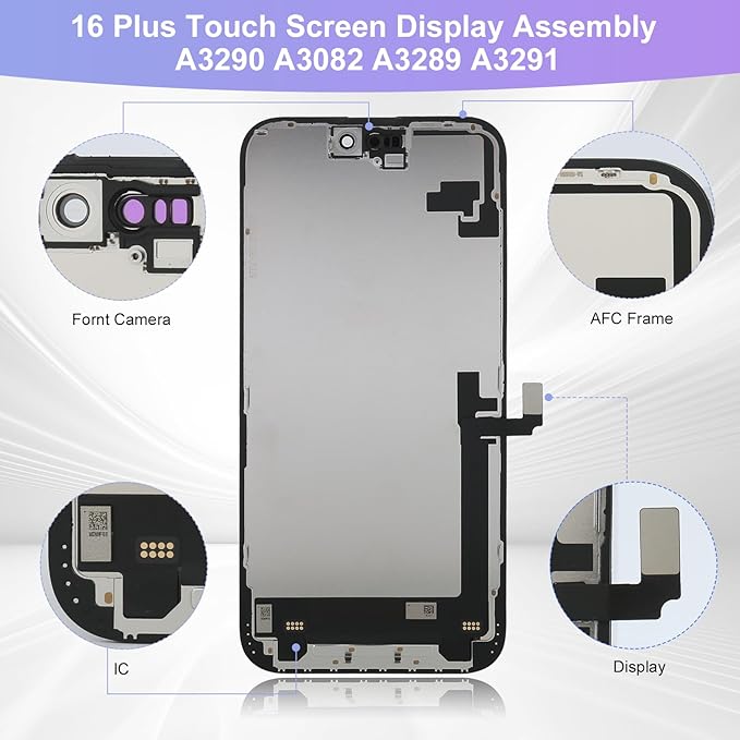 for iPhone 16 Plus Screen Replacement Kit Full Assembly, iPhone 16 Plus Replacement (for A3290, A3082, A3289, and A3291) LCD Display Digitizer Screen with 3D Touch Digitizer and Repair kit