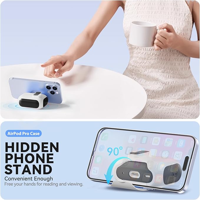 for AirPods Pro Case with Phone Stand, Secure Lock Cases Compatible with Airpods Pro 2nd/1st Generation, Drop-Proof Cover with Cleaner and Keychain for Women Girly (Black+White)