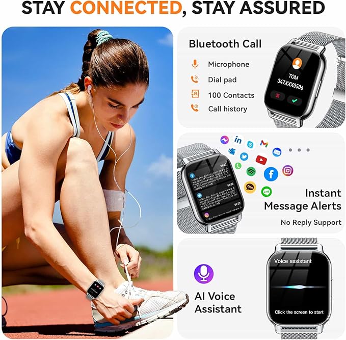 Smart Watch for Women(3 Bands), Smartwatch Fitness Tracker with Bluetooth Calls & AI Voice Control, 1.85’’ HD Screen, Heart Rate/SpO2 Monitor, Sleep Tracker, Compatible with Android iOS (Silver)
